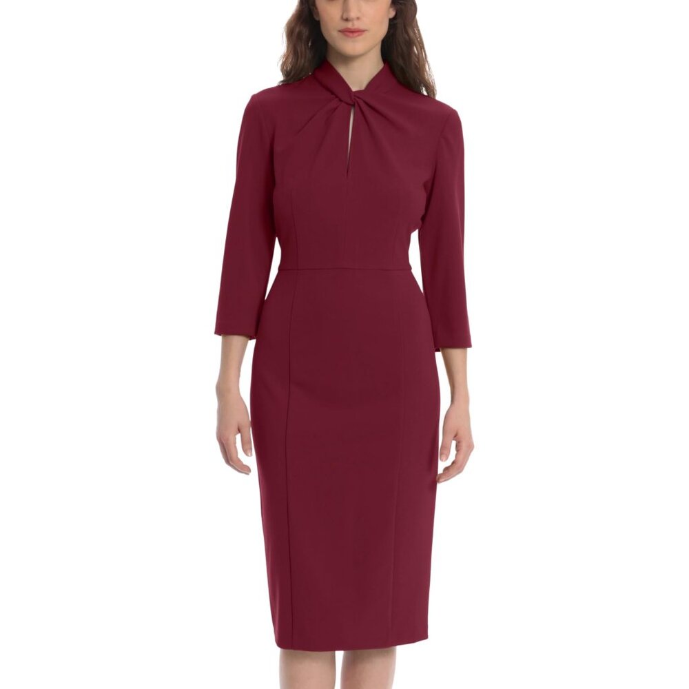 Donna Morgan Women's Stretch Crepe 3/4 Sleeve Twisted Neckline Sheath Dress